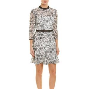 Monique Lhuillier Size 8 White & Black mini dress with shelves